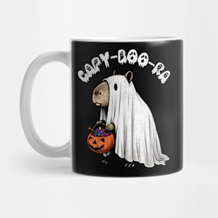Capy-Boo-Ra Design: Capybara Ghost with Candy - Cute Halloween Art Mug